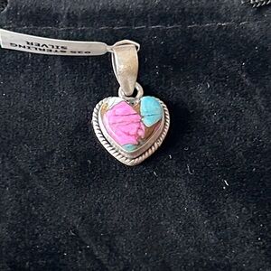 Artisan BOHO handcrafted cotton candy turquoise Heart Sterling silver pendant